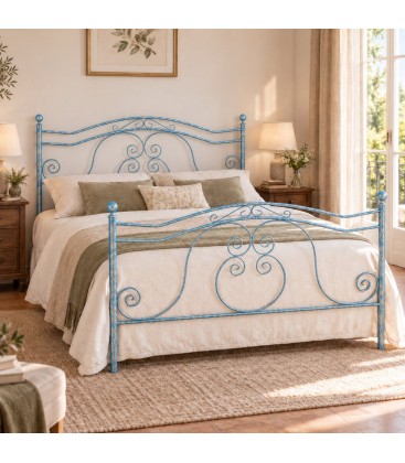Letto francese in Ferro Battuto Barocco - Azzurro Shabby Chic