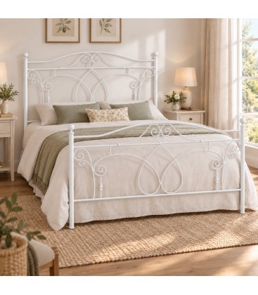 Letto francese in Ferro Battuto Ester - Bianco opaco
