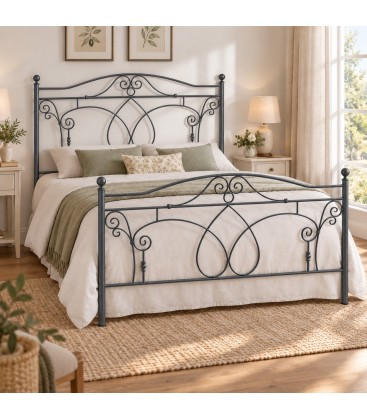 Letto francese in Ferro Battuto Ester - Grigio Siderale
