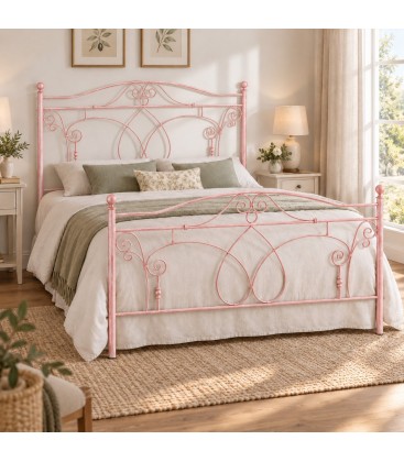 Letto francese in Ferro Battuto Ester - Rosa Shabby Chic