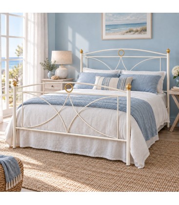 Letto francese in ferro battuto Sissy - Bianco oro