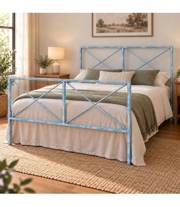 Letto francese moderno in ferro Focus - Azzurro Shabby Chic