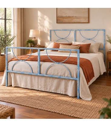 Letto matrimoniale in ferro Koris - Azzurro Shabby Chic