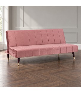 Divano letto 3 posti Alma rosa effetto velluto ambientato
