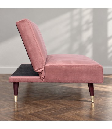 Divano letto 3 posti Alma rosa effetto velluto terza vista