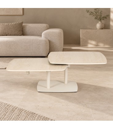 Tavolino allungabile Joosef ivory con piano in gres porcellanato