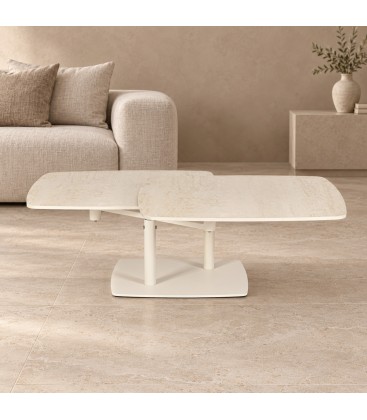 Tavolino allungabile Joosef ivory con piano in gres porcellanato