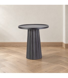 Tavolino Orissa nero Ø46 con struttura in legno di mango
