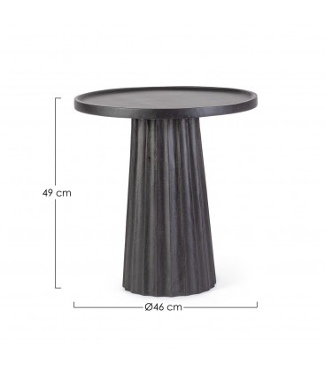 Tavolino Orissa nero Ø46 con struttura in legno di mango