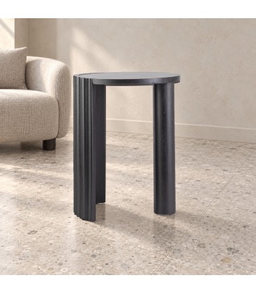 Tavolino Orissa nero Ø50 con struttura in legno di mango