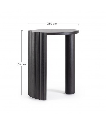 Tavolino Orissa nero Ø50 con struttura in legno di mango