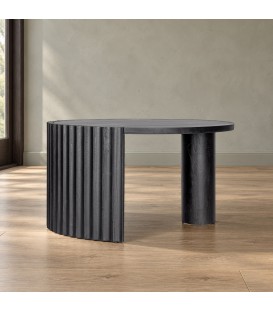 Tavolino Orissa nero Ø80 con struttura in legno di mango