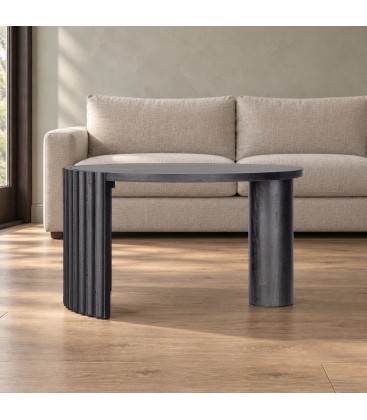 Tavolino Orissa nero Ø80 con struttura in legno di mango
