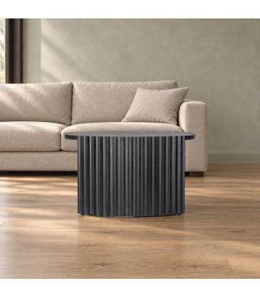 Tavolino Orissa nero Ø80 con struttura in legno di mango