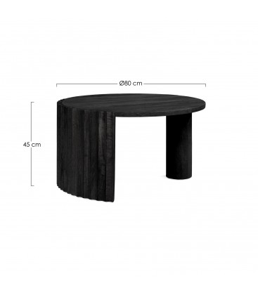 Tavolino Orissa nero Ø80 con struttura in legno di mango