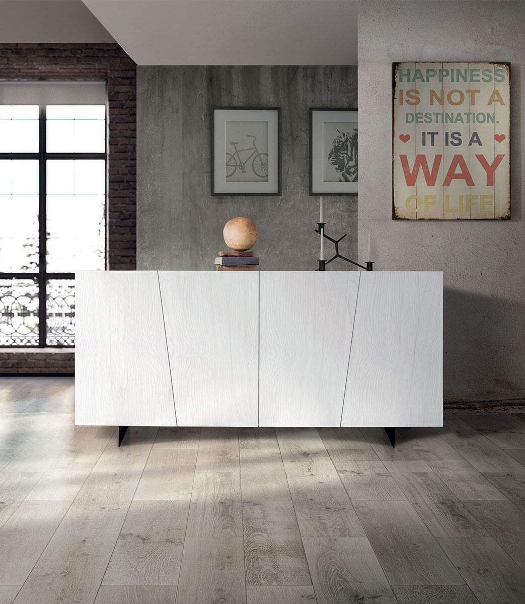 Credenza in abete bianco spazzolato piedi in metallo