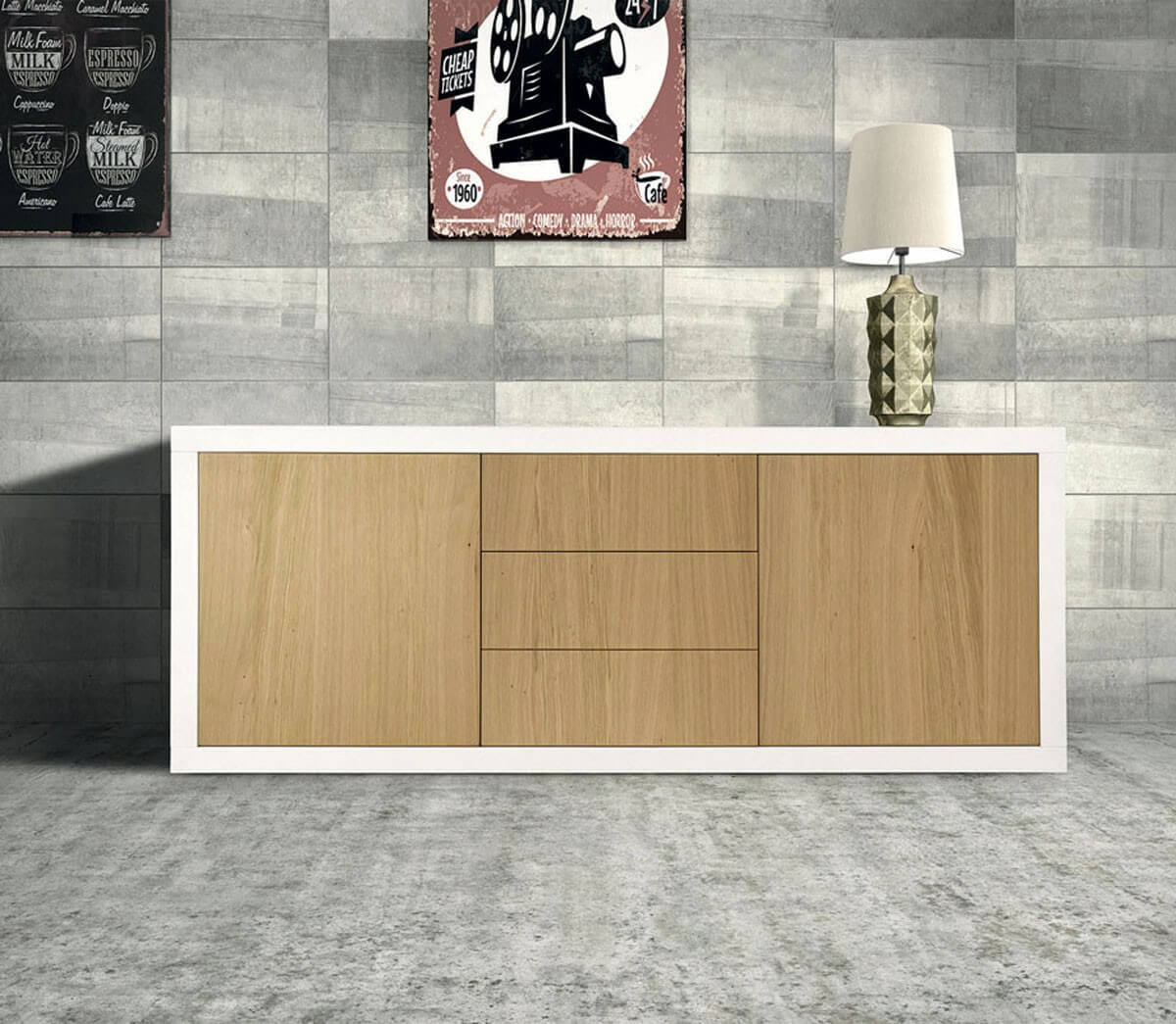 Credenza moderna bianco e rovere