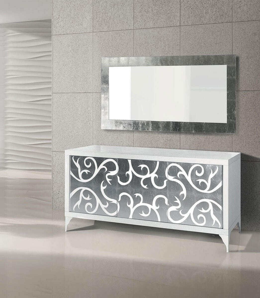 Credenza moderna in Legno bianca e argento