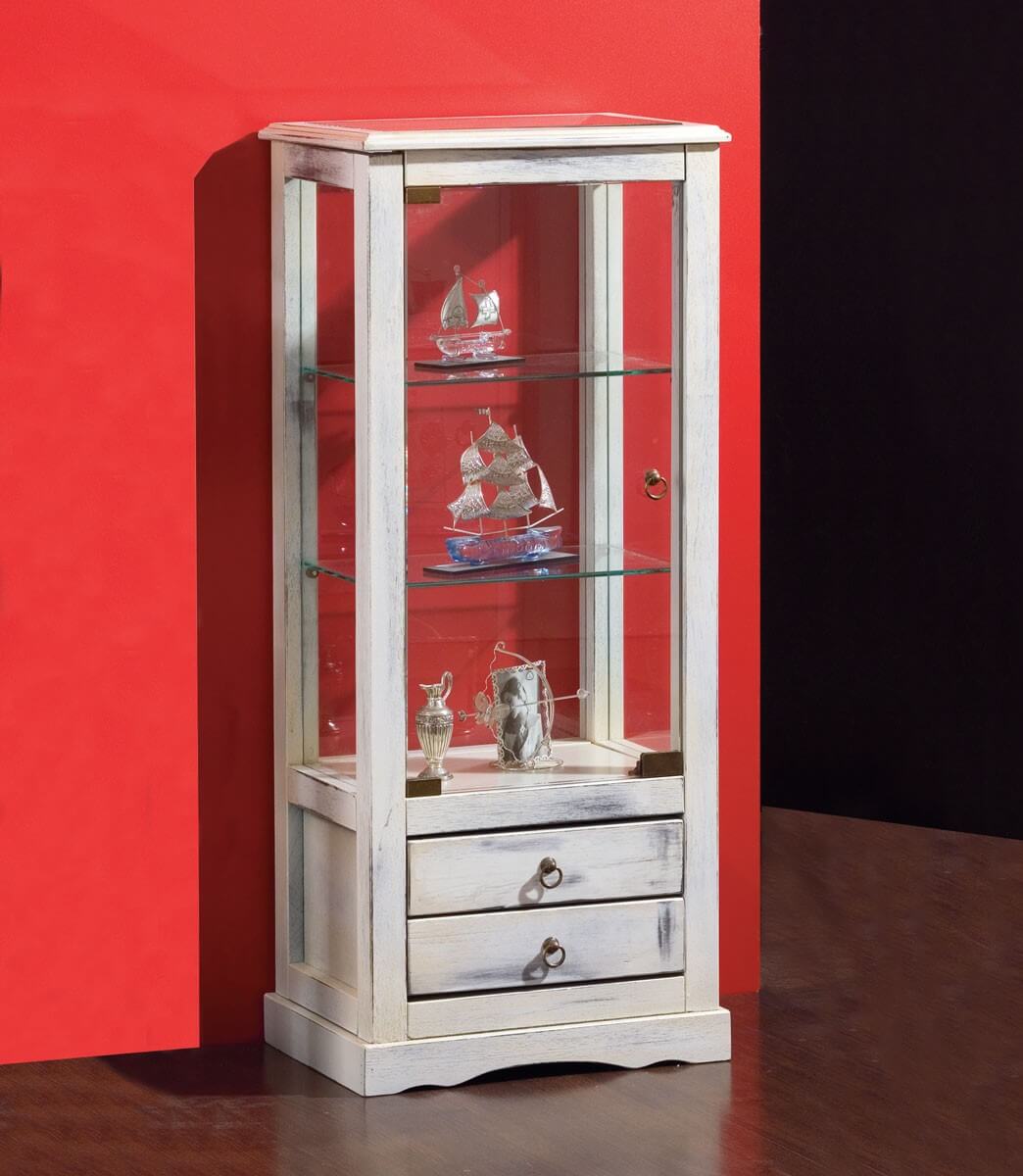 Vetrina 1 anta con cassetti - Bianco Decò