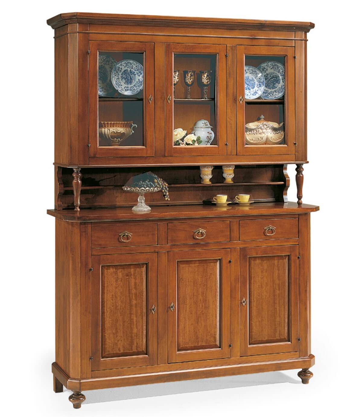 Credenza a 4 porte con alzata a 4 ante in vetro