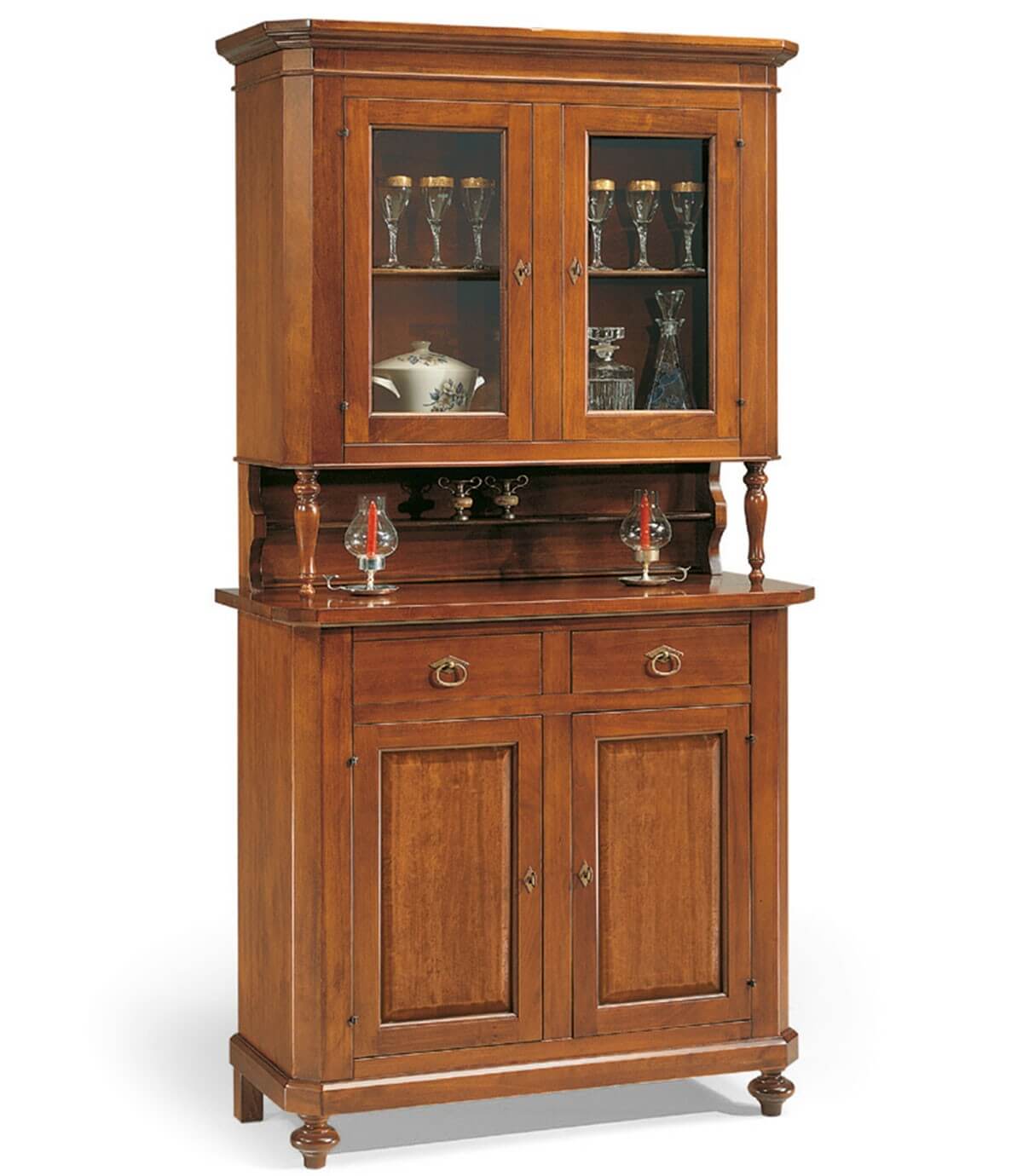 Credenza a 2 porte con alzata a 2 ante in vetro