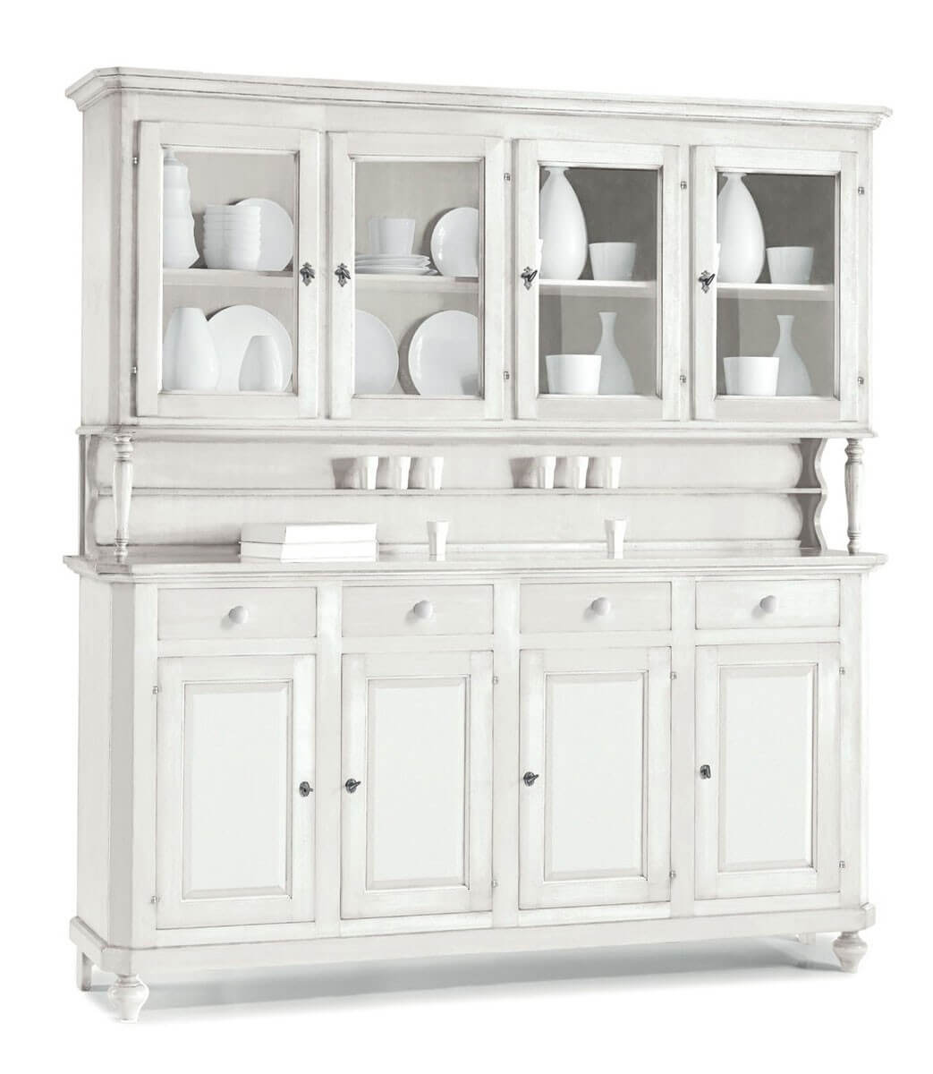 Credenza a 4 porte con alzata a 4 ante in vetro