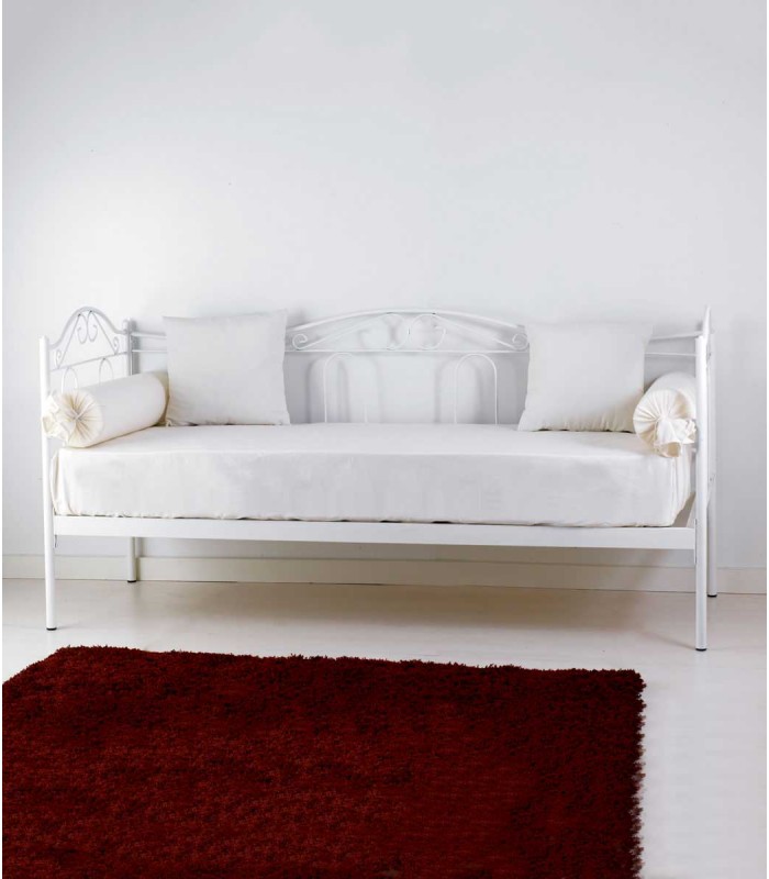 Divano Letto In Ferro Battuto Lola – Bianco Opaco | Struttura In Ferro, Rete A Doghe In Faggio | Per Materasso 80x190 Cm