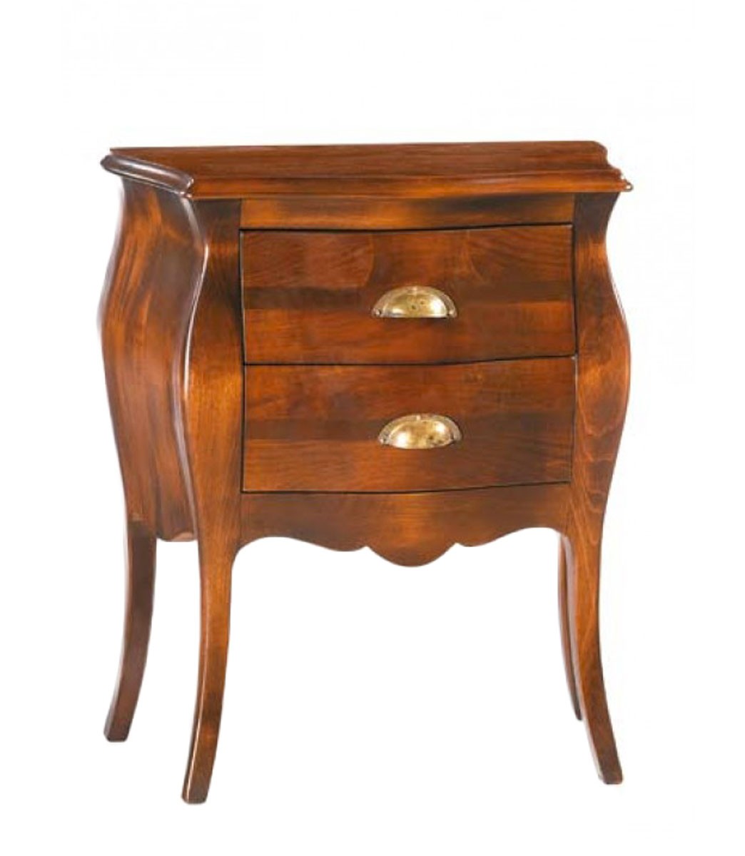 Comodino in Legno Bombato 2 Cassetti Noce