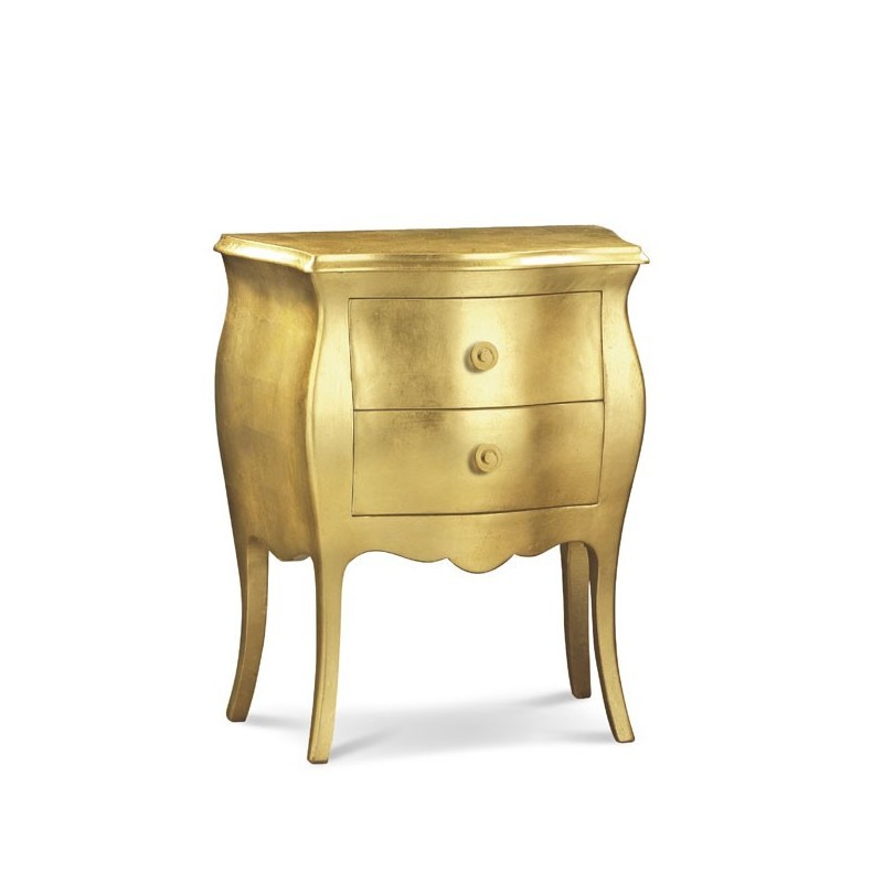 Comodino in Legno Bombato 2 Cassetti foglia oro