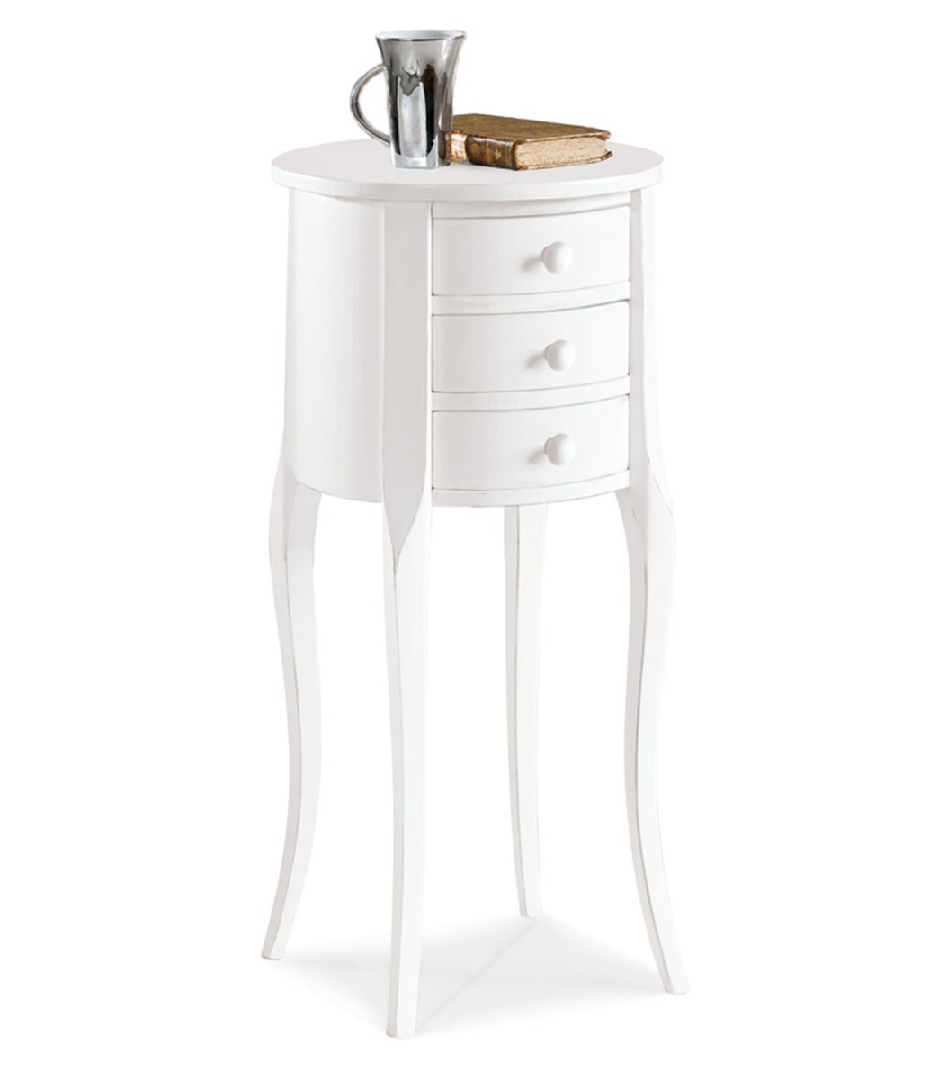 Comodino Fagiolino classico in legno bianco opaco
