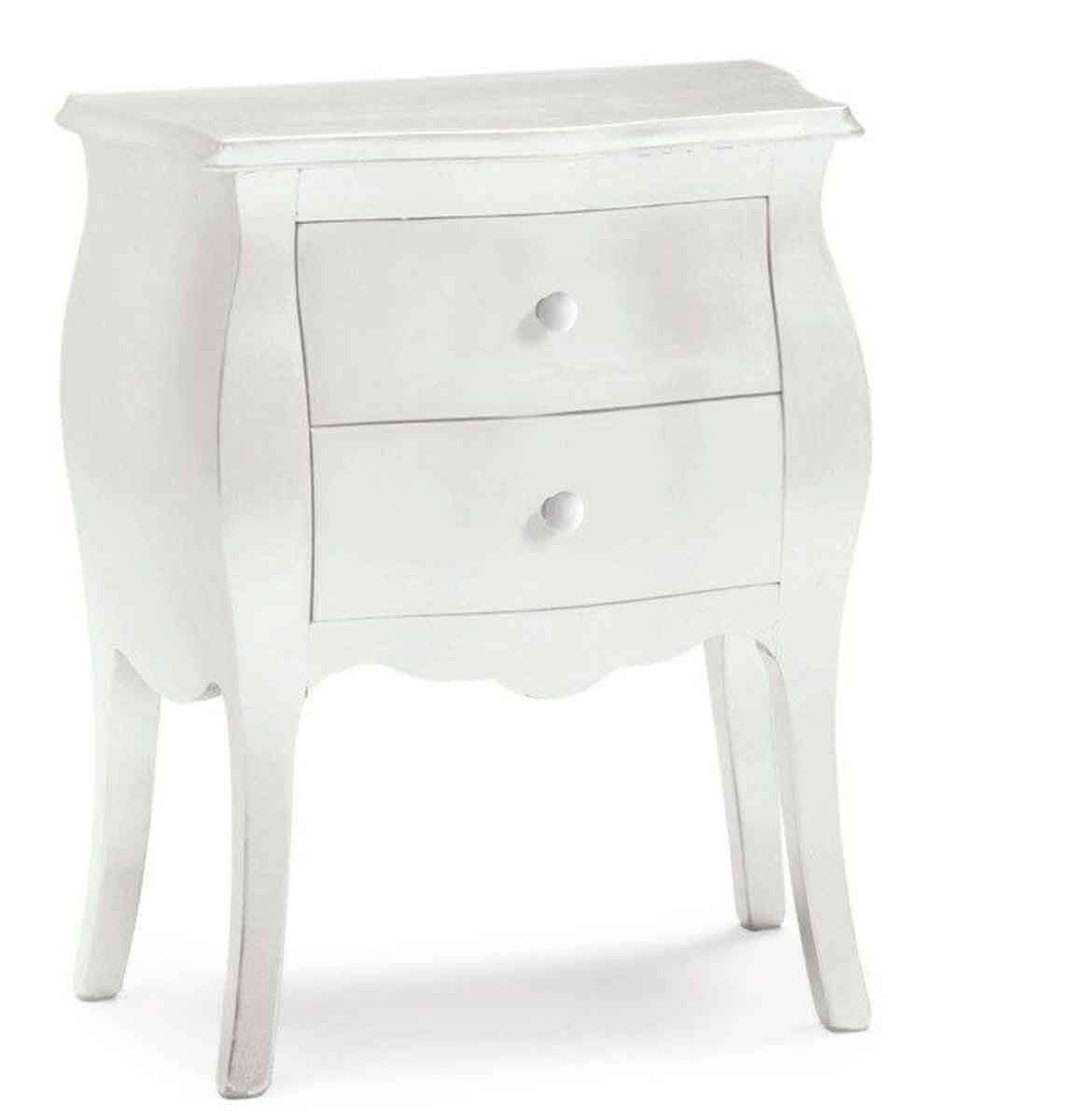 Comodino in Legno Bombato 2 Cassetti bianco opaco