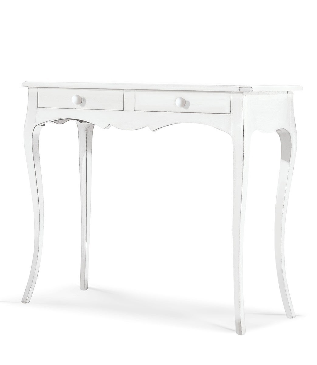 Consolle classica in legno 2 cassetti Bianco opaco