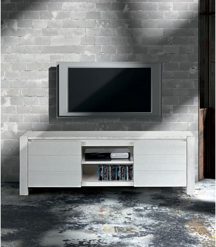 Porta TV moderno in Abete Bianco Spazzolato - Spazio Casa