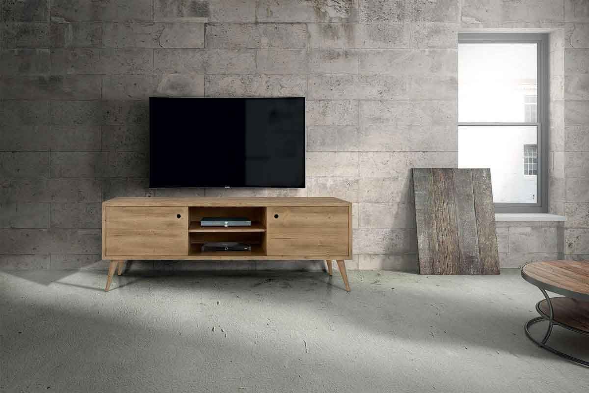 Porta TV moderno in abete spazzolato massello