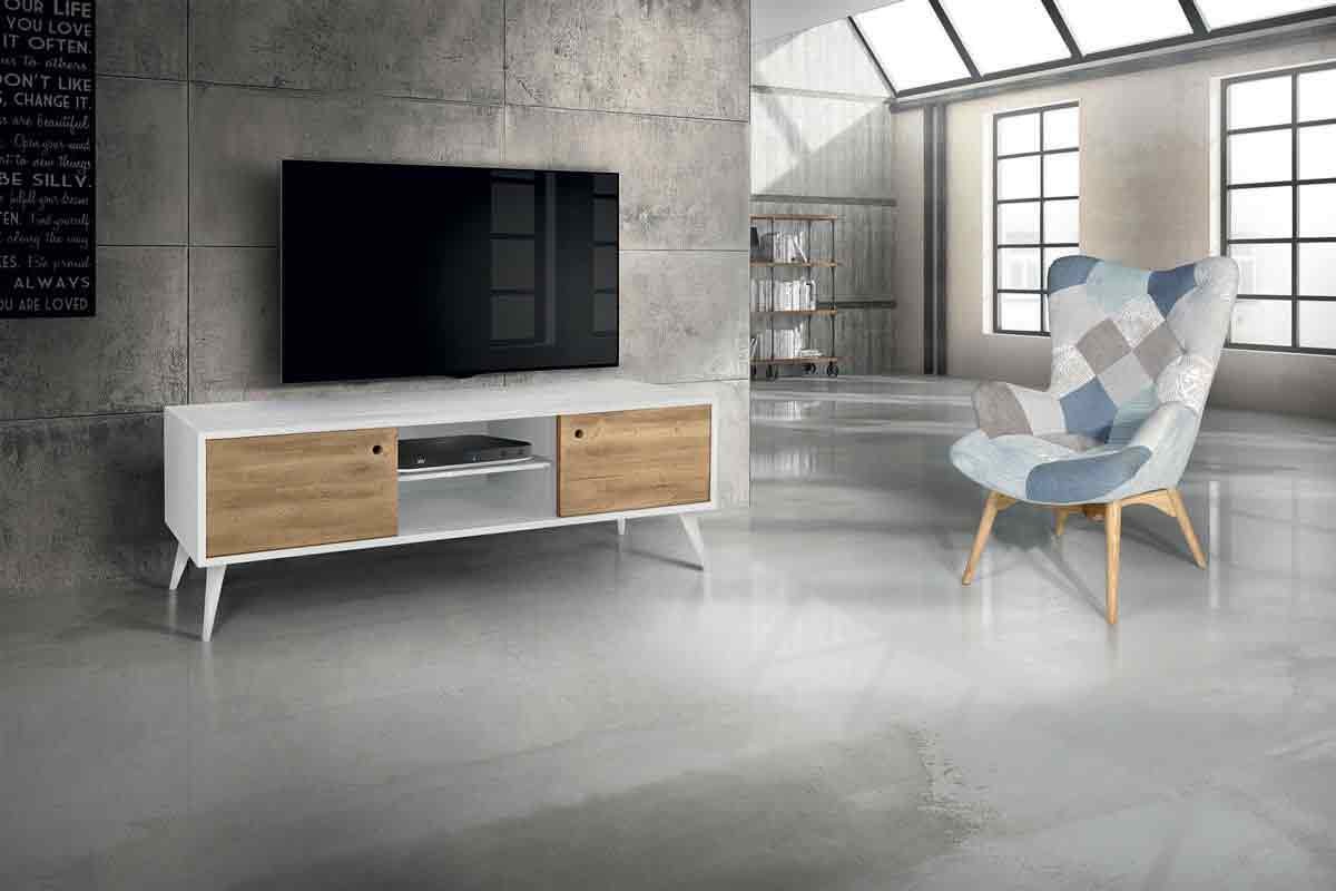 Porta TV moderno in abete spazzolato massello