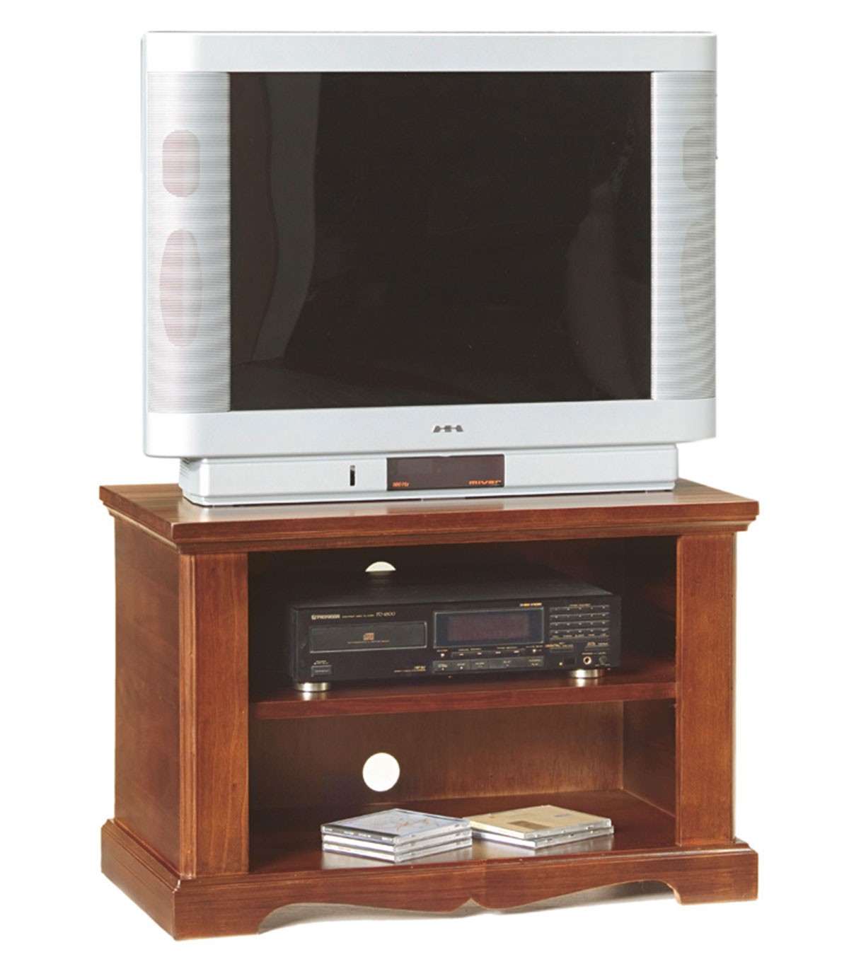 Porta TV legno noce arte povera con piedi a cipolla