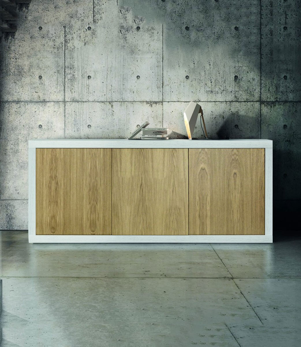 Credenza tre ante in legno bianco e rovere Spazio Casa