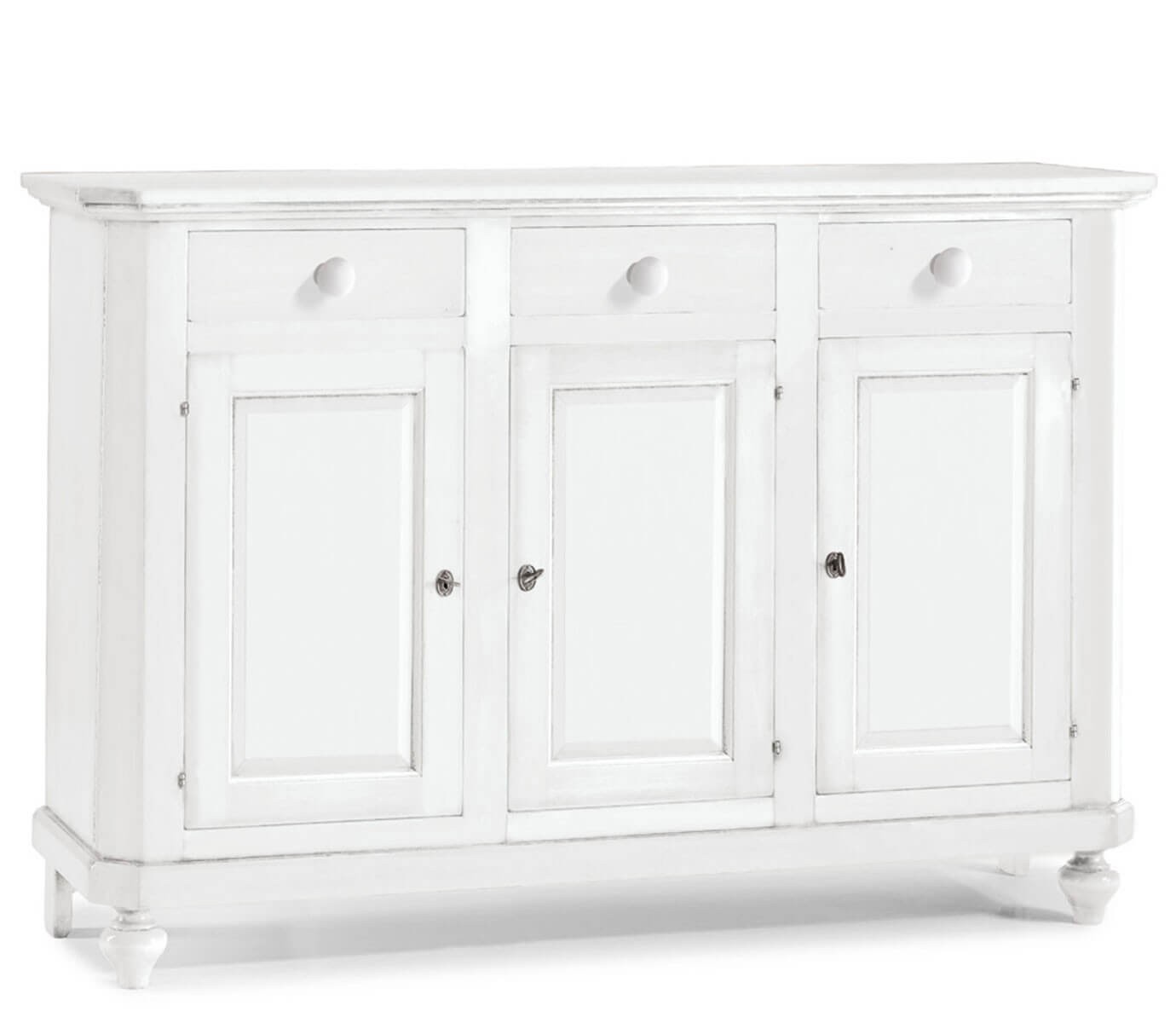 Credenza in legno arte povera 3 porte 3 cassetti Bianco