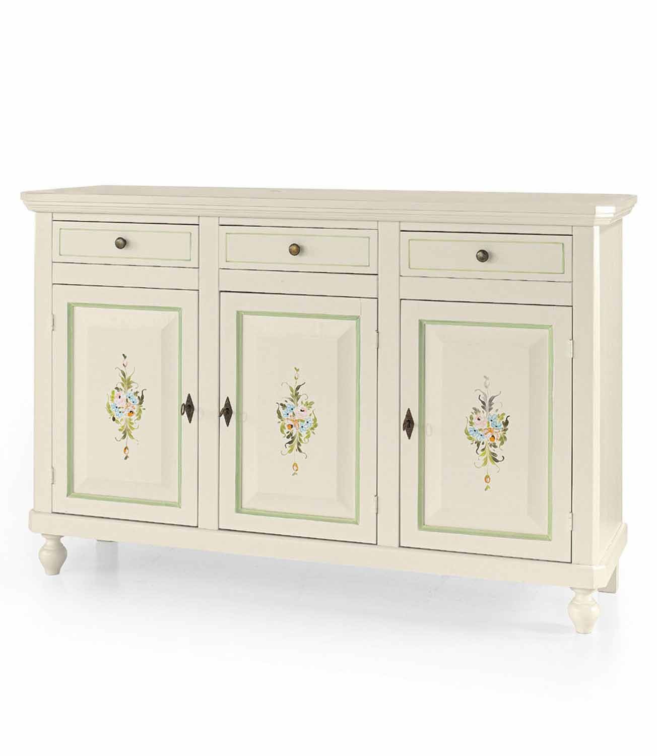 Credenza in legno arte povera 3 porte 3 cassetti Noce