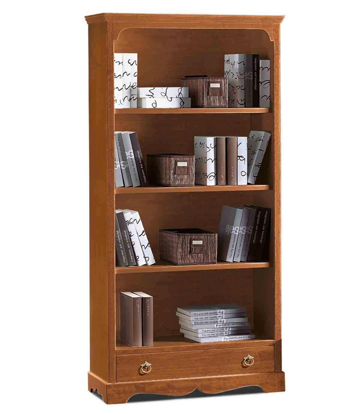 Libreria classica in legno 3 ripiani zoccolo aperto