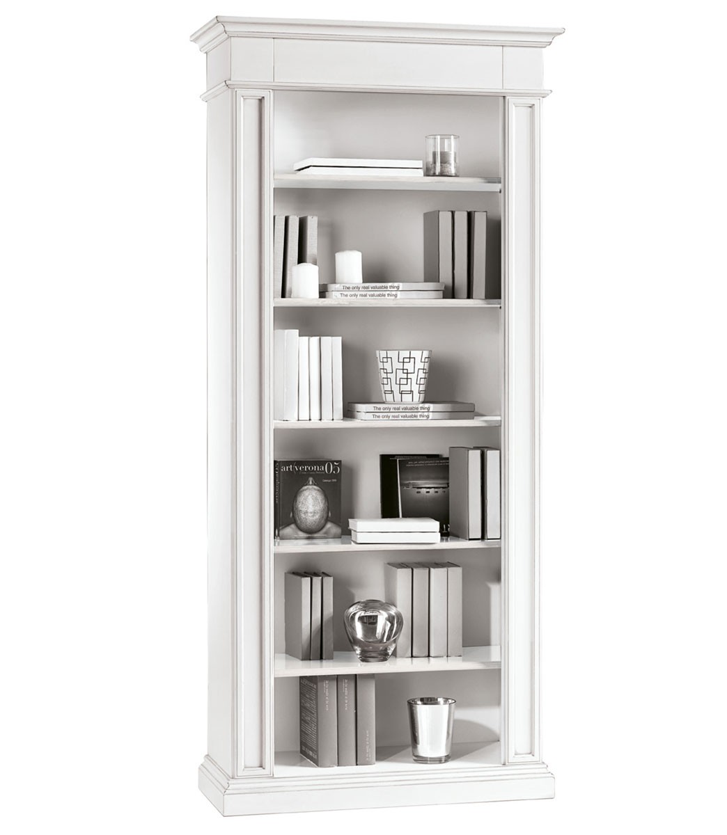 Libreria classica in legno 5 ripiani bianco opaco