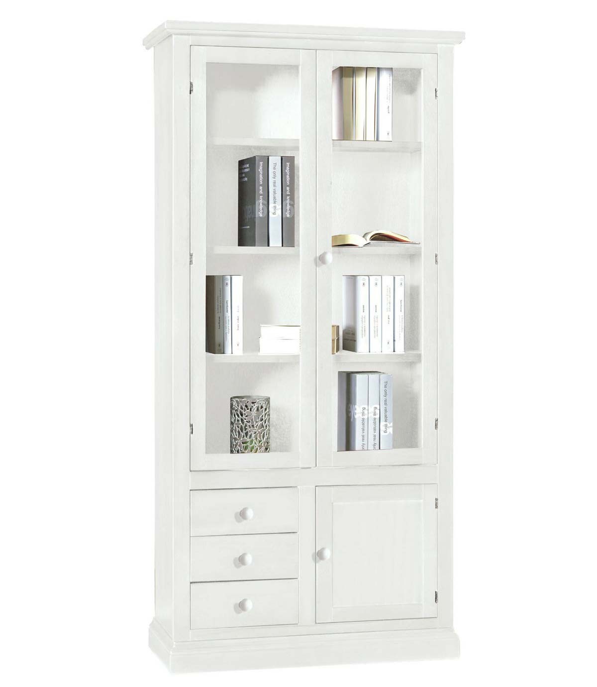 Libreria in legno 2 Ante vetrate + 3 cassetti + anta chiusa