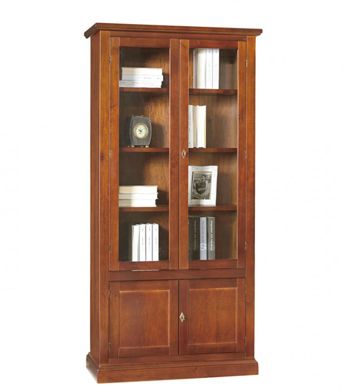 Libreria in legno 2 Ante in vetro Noce