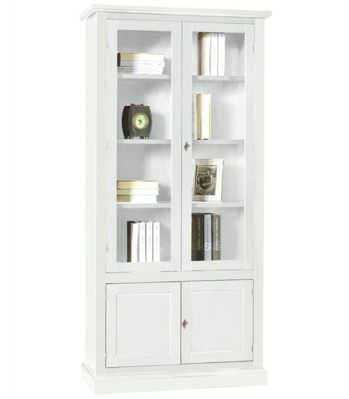 Libreria in legno 2 Ante in vetro Bianco Opaco