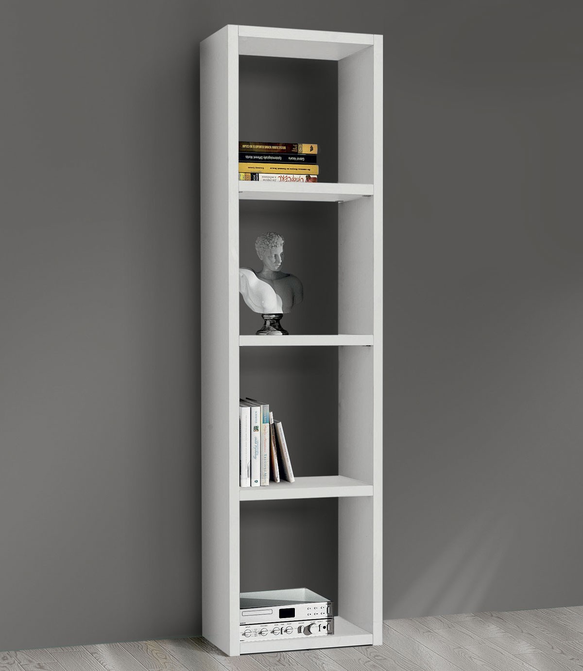 Libreria in legno 4 ripiani moderna Bianco Frassinato 46