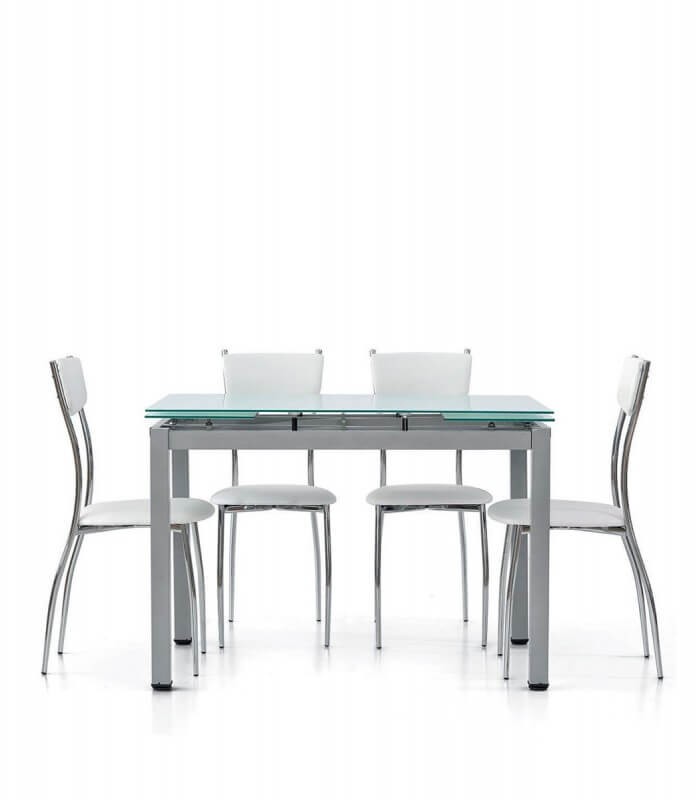 Tavolo rettangolare con piano in vetro allungabile Grigio