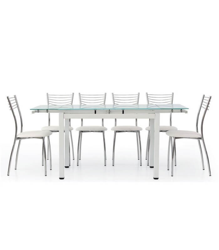 Tavolo Rettangolare Con Piano In Vetro Allungabile Bianco Spazio Casa