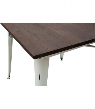 Tavolo in metallo con piano in legno bianco