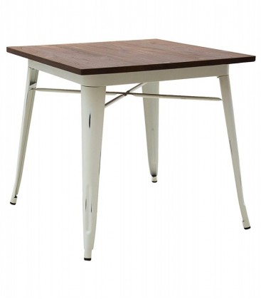 Tavolo in metallo con piano in legno bianco