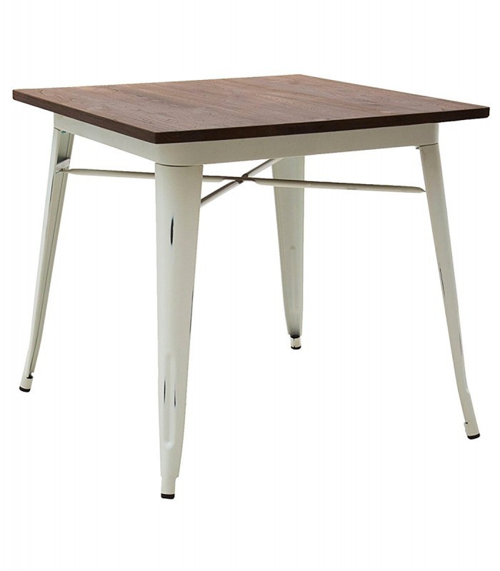 Tavolo in metallo con piano in legno bianco